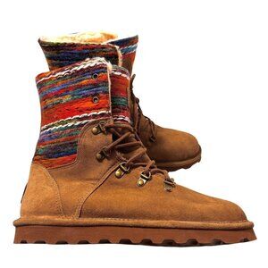 Bearpaw Womens Boots 12 Maria Suede Brown Wool Blend Lining Colorful Knit Upper